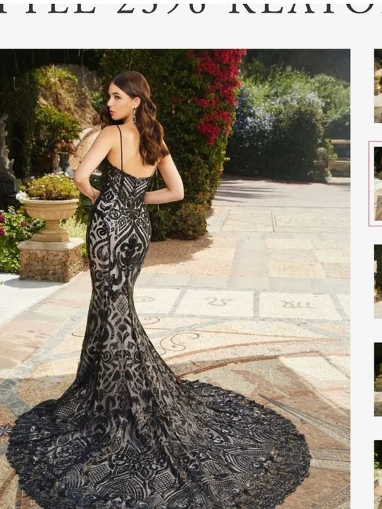 Black Lace Sequin Mermaid Wedding Dress with Illusion Detailing